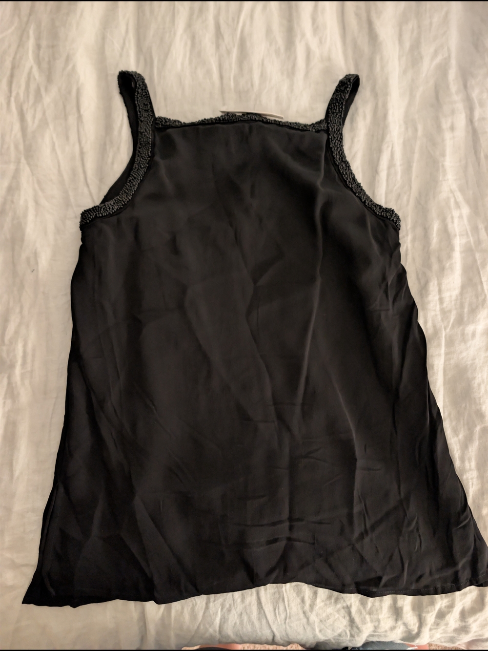 NWT Ecru Black Beaded Strap Silk Tank Top Blouse Medium